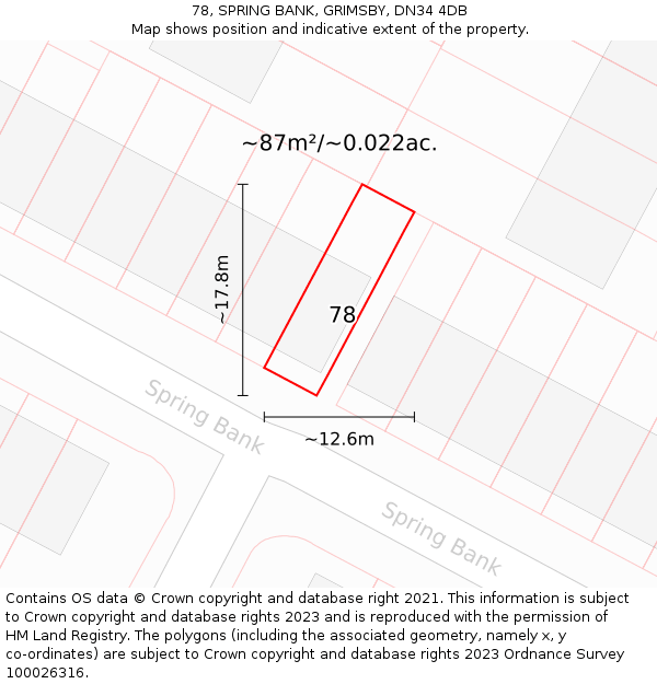 78, SPRING BANK, GRIMSBY, DN34 4DB: Plot and title map
