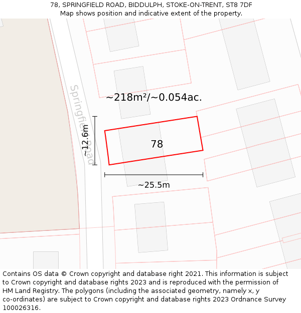78, SPRINGFIELD ROAD, BIDDULPH, STOKE-ON-TRENT, ST8 7DF: Plot and title map