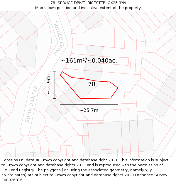 78, SPRUCE DRIVE, BICESTER, OX26 3YN: Plot and title map