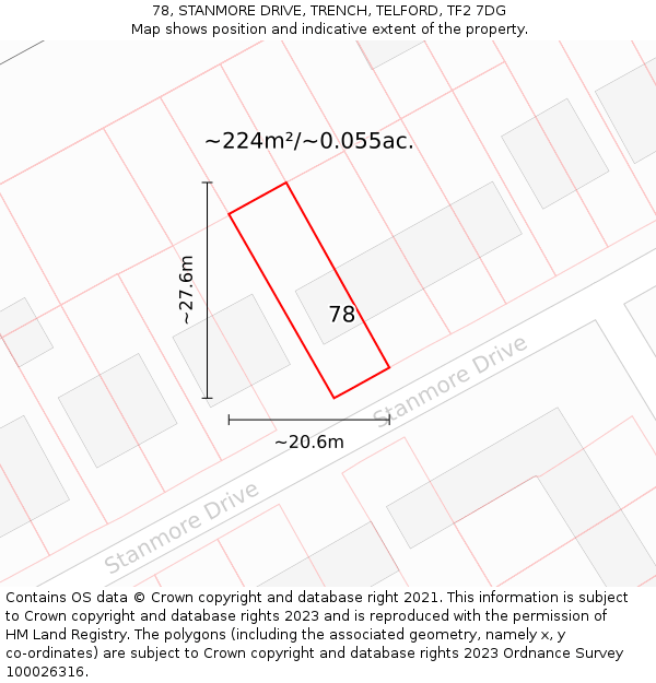 78, STANMORE DRIVE, TRENCH, TELFORD, TF2 7DG: Plot and title map