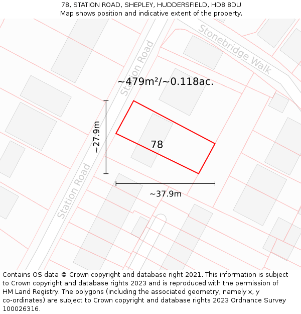 78, STATION ROAD, SHEPLEY, HUDDERSFIELD, HD8 8DU: Plot and title map