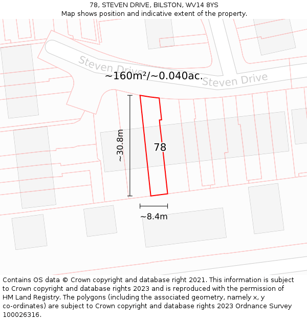 78, STEVEN DRIVE, BILSTON, WV14 8YS: Plot and title map
