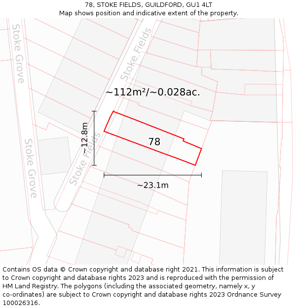78, STOKE FIELDS, GUILDFORD, GU1 4LT: Plot and title map