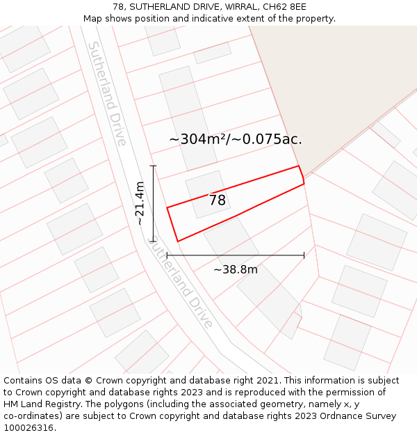 78, SUTHERLAND DRIVE, WIRRAL, CH62 8EE: Plot and title map
