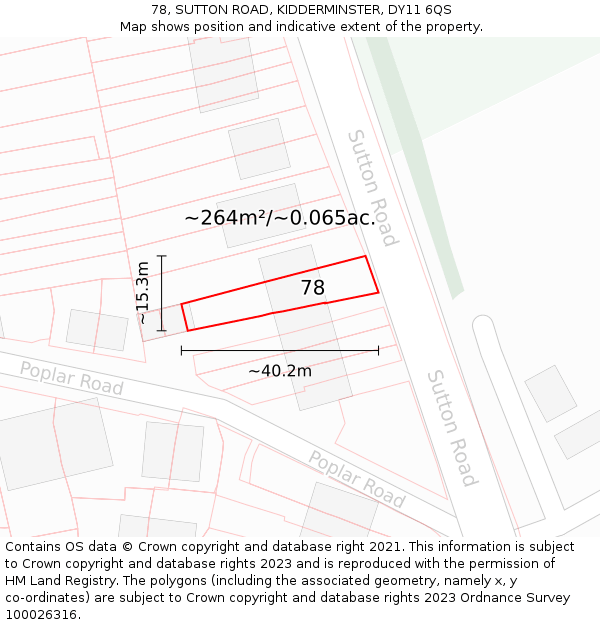 78, SUTTON ROAD, KIDDERMINSTER, DY11 6QS: Plot and title map