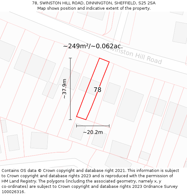 78, SWINSTON HILL ROAD, DINNINGTON, SHEFFIELD, S25 2SA: Plot and title map