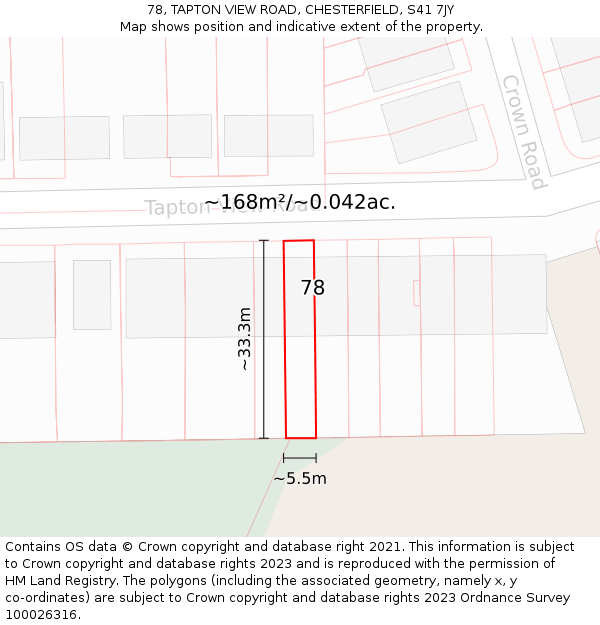 78, TAPTON VIEW ROAD, CHESTERFIELD, S41 7JY: Plot and title map