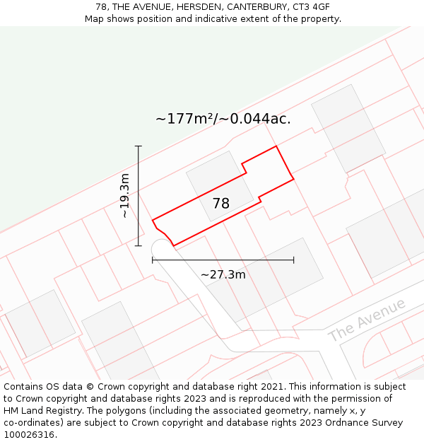 78, THE AVENUE, HERSDEN, CANTERBURY, CT3 4GF: Plot and title map