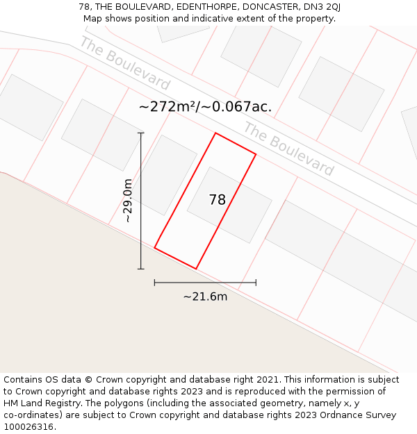 78, THE BOULEVARD, EDENTHORPE, DONCASTER, DN3 2QJ: Plot and title map