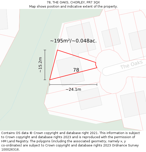 78, THE OAKS, CHORLEY, PR7 3QX: Plot and title map
