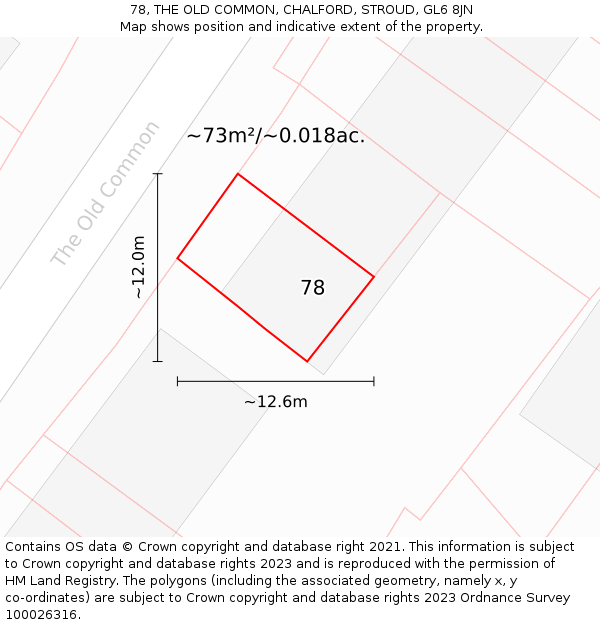 78, THE OLD COMMON, CHALFORD, STROUD, GL6 8JN: Plot and title map