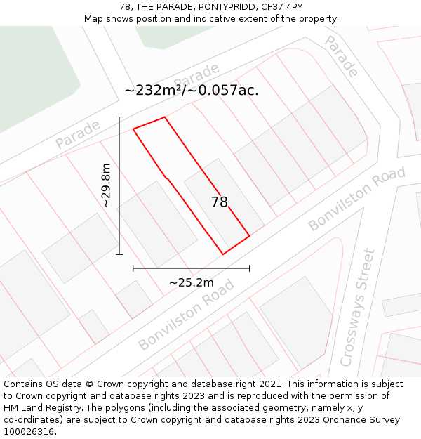 78, THE PARADE, PONTYPRIDD, CF37 4PY: Plot and title map