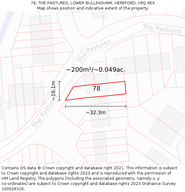78, THE PASTURES, LOWER BULLINGHAM, HEREFORD, HR2 6EX: Plot and title map