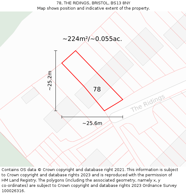78, THE RIDINGS, BRISTOL, BS13 8NY: Plot and title map