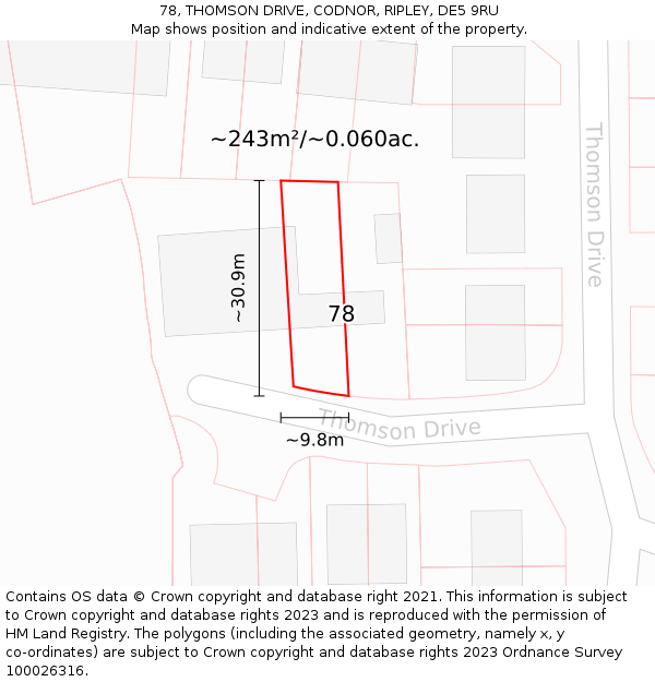 78, THOMSON DRIVE, CODNOR, RIPLEY, DE5 9RU: Plot and title map