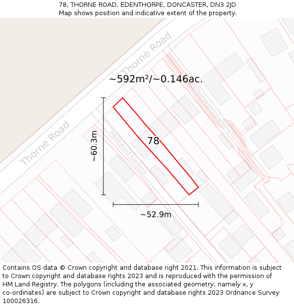 78, THORNE ROAD, EDENTHORPE, DONCASTER, DN3 2JD: Plot and title map