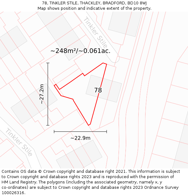 78, TINKLER STILE, THACKLEY, BRADFORD, BD10 8WJ: Plot and title map