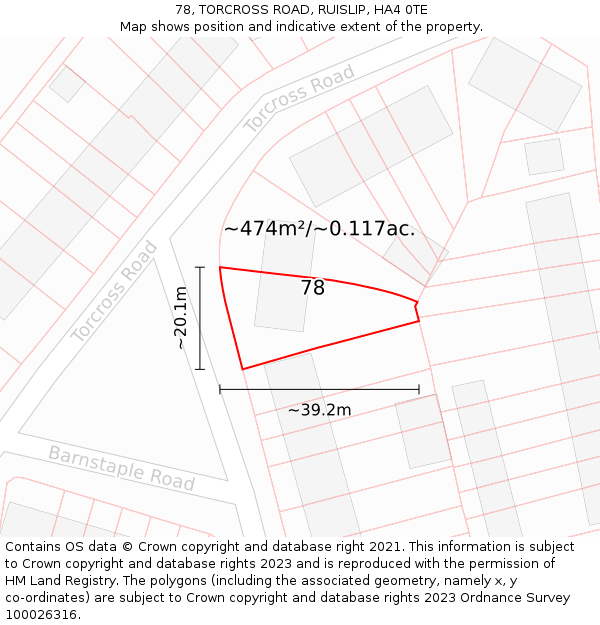 78, TORCROSS ROAD, RUISLIP, HA4 0TE: Plot and title map