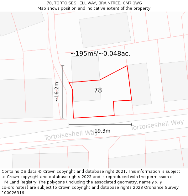 78, TORTOISESHELL WAY, BRAINTREE, CM7 1WG: Plot and title map