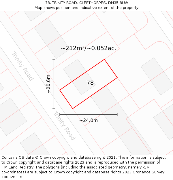 78, TRINITY ROAD, CLEETHORPES, DN35 8UW: Plot and title map