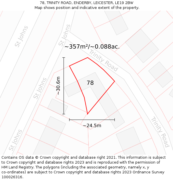 78, TRINITY ROAD, ENDERBY, LEICESTER, LE19 2BW: Plot and title map