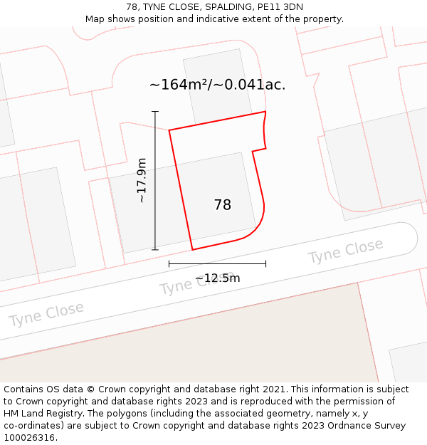 78, TYNE CLOSE, SPALDING, PE11 3DN: Plot and title map