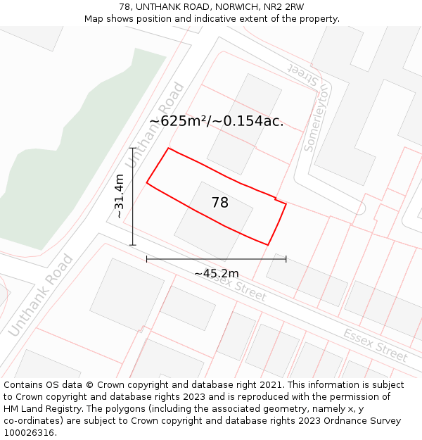 78, UNTHANK ROAD, NORWICH, NR2 2RW: Plot and title map