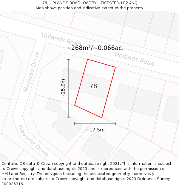 78, UPLANDS ROAD, OADBY, LEICESTER, LE2 4NQ: Plot and title map