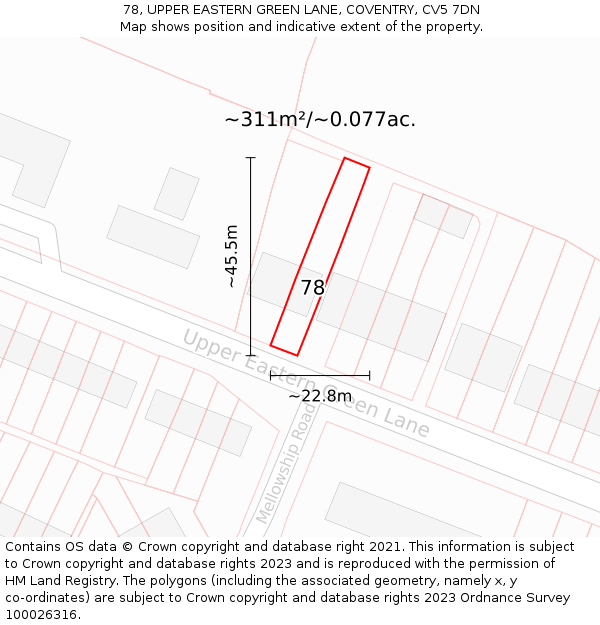 78, UPPER EASTERN GREEN LANE, COVENTRY, CV5 7DN: Plot and title map