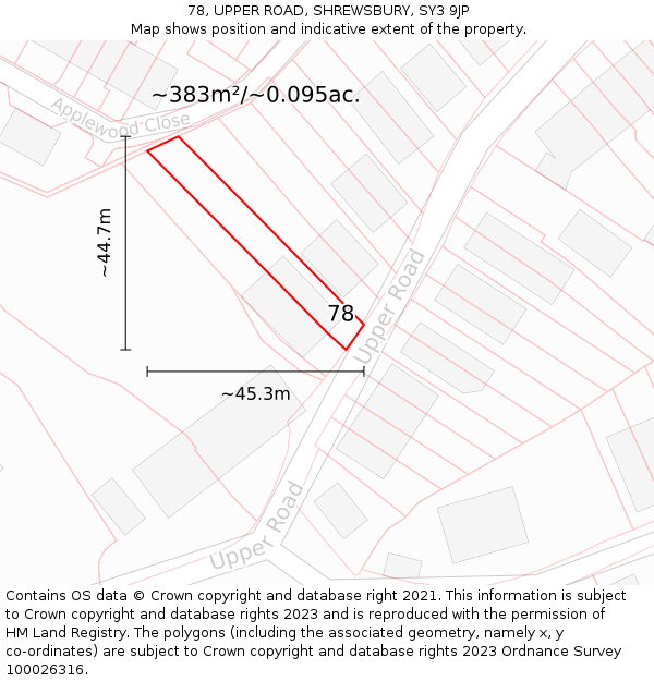 78, UPPER ROAD, SHREWSBURY, SY3 9JP: Plot and title map