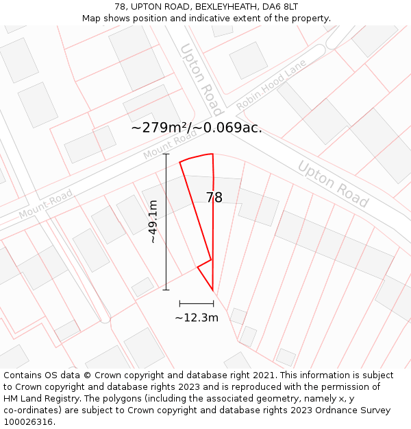 78, UPTON ROAD, BEXLEYHEATH, DA6 8LT: Plot and title map