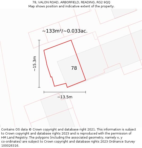 78, VALON ROAD, ARBORFIELD, READING, RG2 9QQ: Plot and title map