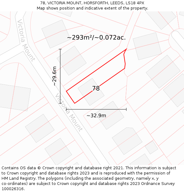 78, VICTORIA MOUNT, HORSFORTH, LEEDS, LS18 4PX: Plot and title map