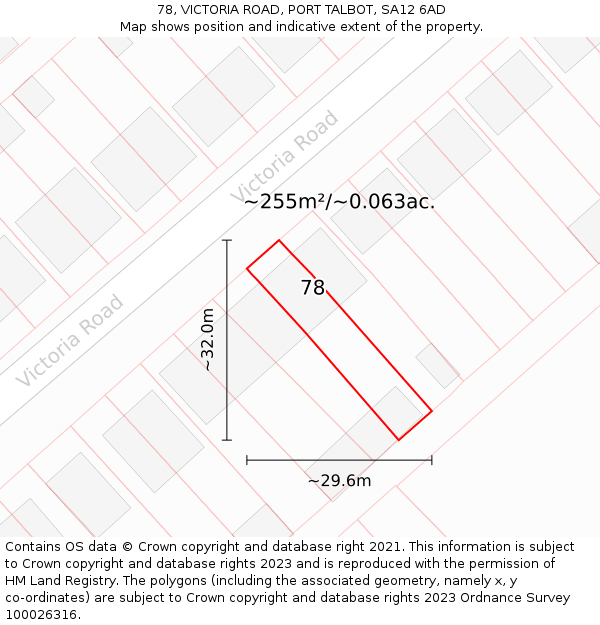 78, VICTORIA ROAD, PORT TALBOT, SA12 6AD: Plot and title map