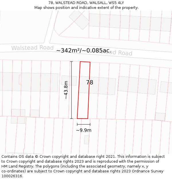 78, WALSTEAD ROAD, WALSALL, WS5 4LY: Plot and title map