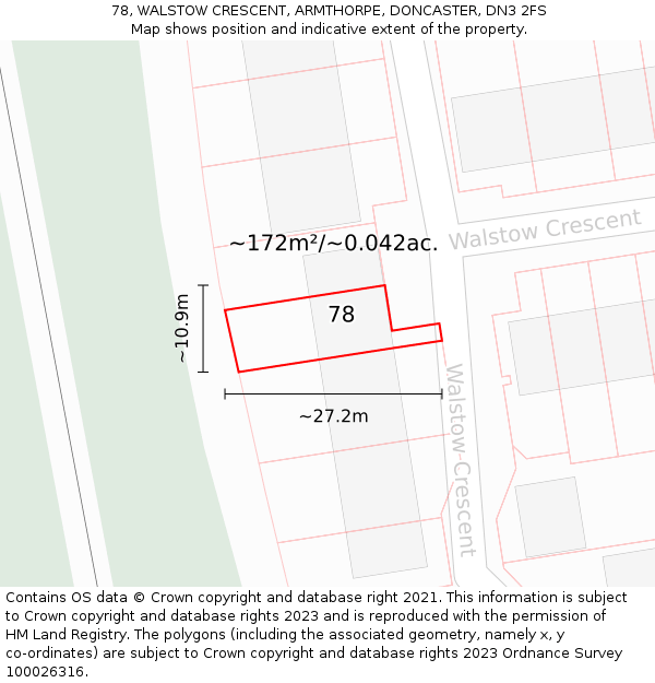 78, WALSTOW CRESCENT, ARMTHORPE, DONCASTER, DN3 2FS: Plot and title map
