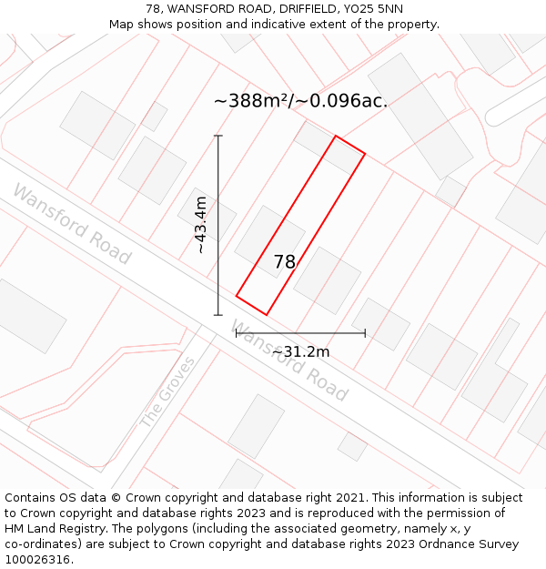 78, WANSFORD ROAD, DRIFFIELD, YO25 5NN: Plot and title map