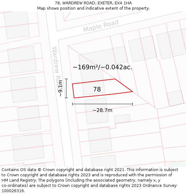 78, WARDREW ROAD, EXETER, EX4 1HA: Plot and title map