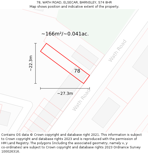78, WATH ROAD, ELSECAR, BARNSLEY, S74 8HR: Plot and title map
