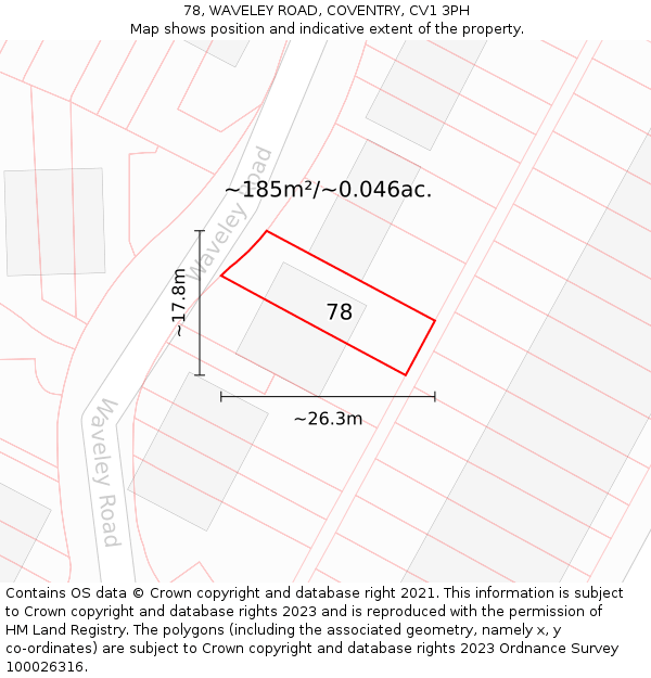 78, WAVELEY ROAD, COVENTRY, CV1 3PH: Plot and title map