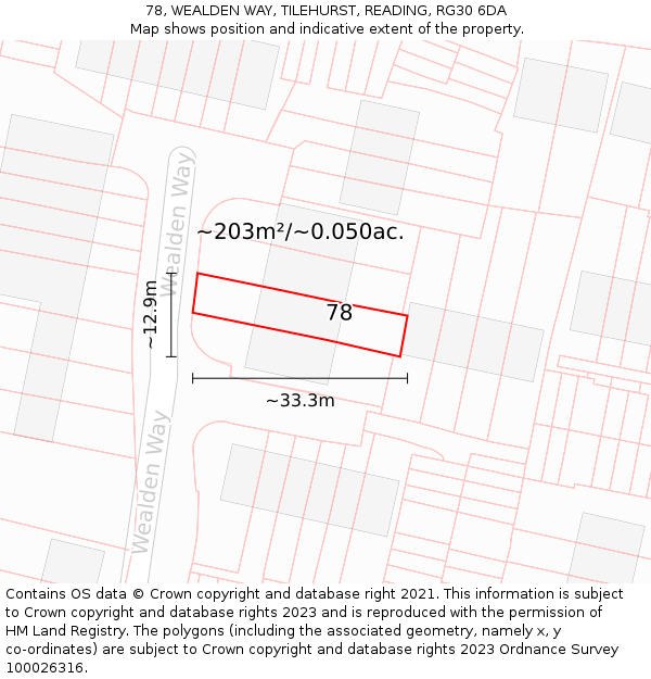 78, WEALDEN WAY, TILEHURST, READING, RG30 6DA: Plot and title map