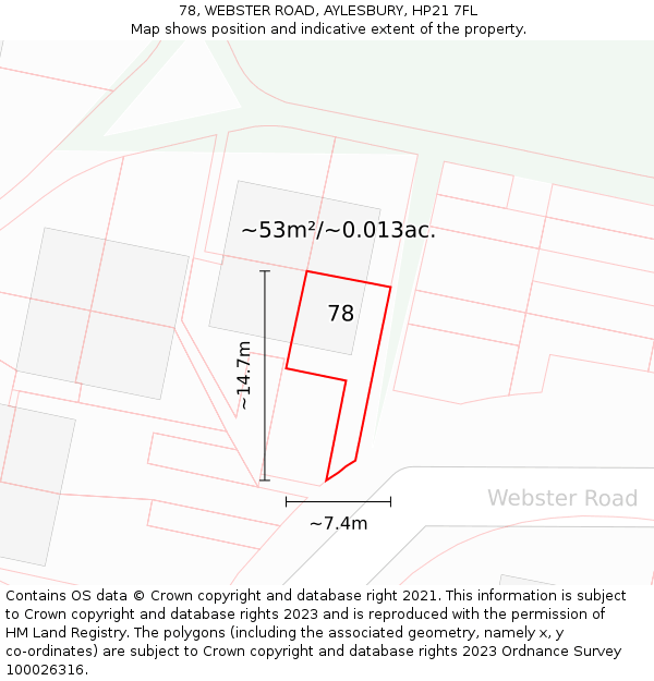 78, WEBSTER ROAD, AYLESBURY, HP21 7FL: Plot and title map