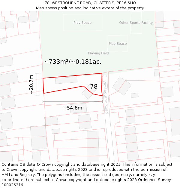 78, WESTBOURNE ROAD, CHATTERIS, PE16 6HQ: Plot and title map