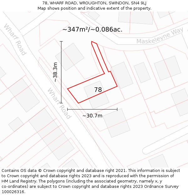 78, WHARF ROAD, WROUGHTON, SWINDON, SN4 9LJ: Plot and title map