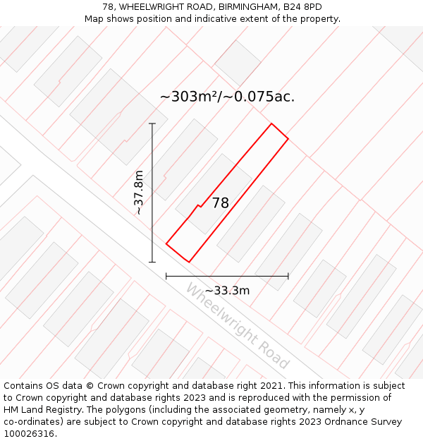 78, WHEELWRIGHT ROAD, BIRMINGHAM, B24 8PD: Plot and title map