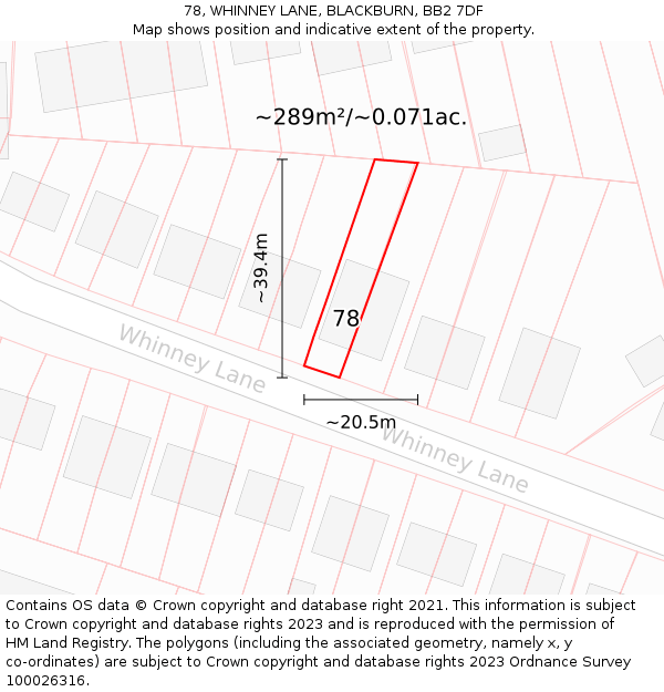 78, WHINNEY LANE, BLACKBURN, BB2 7DF: Plot and title map