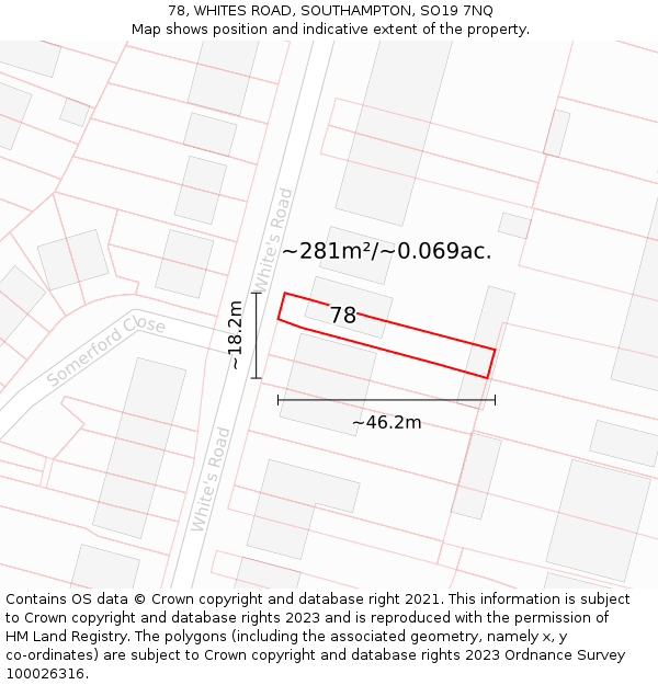 78, WHITES ROAD, SOUTHAMPTON, SO19 7NQ: Plot and title map