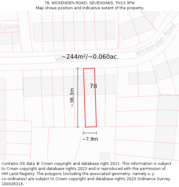 78, WICKENDEN ROAD, SEVENOAKS, TN13 3PW: Plot and title map