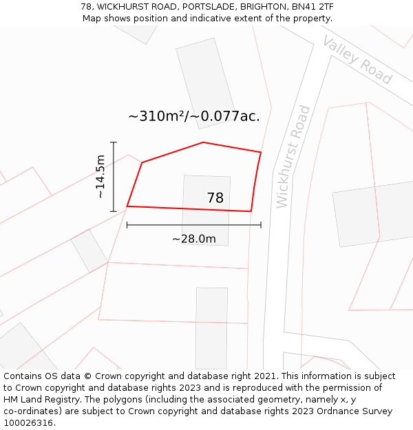 78, WICKHURST ROAD, PORTSLADE, BRIGHTON, BN41 2TF: Plot and title map