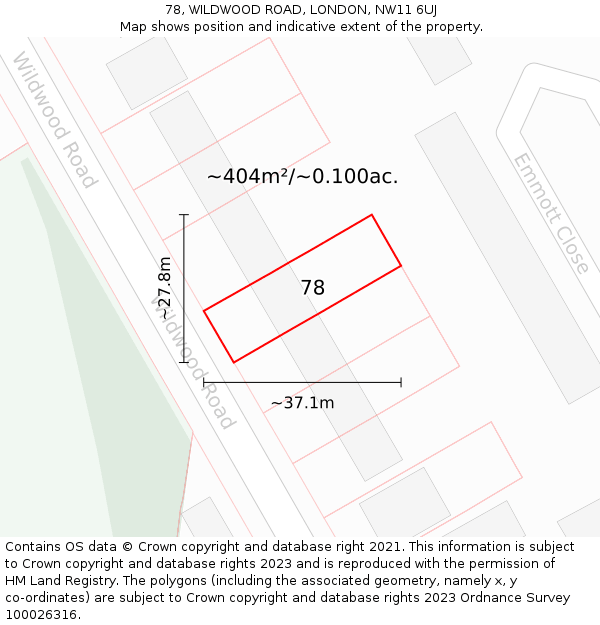 78, WILDWOOD ROAD, LONDON, NW11 6UJ: Plot and title map